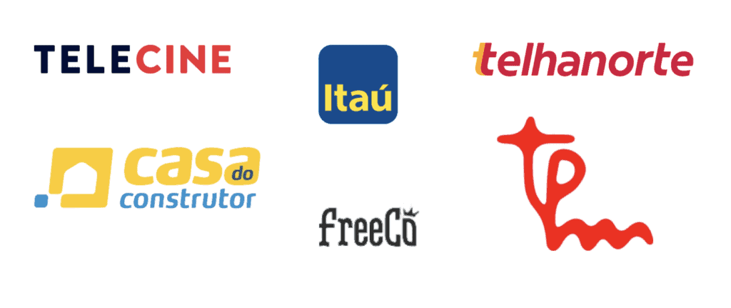 Logos das marcas Telecine, Itaú, TelhaNorte, Casa do Construtos, FreeCo e TPM.